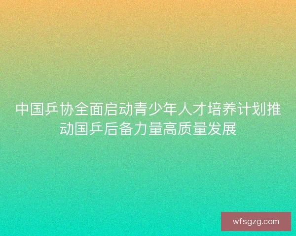中国乒协全面启动青少年人才培养计划推动国乒后备力量高质量发展